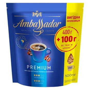 Кава розчинна Ambassador Premium 500г зображення