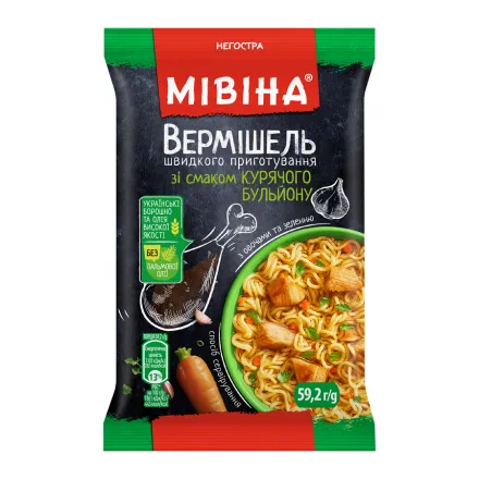 Вермішель 59,2 г Мівіна швидкого приготування зі смаком курячого бульйону - Фото 1