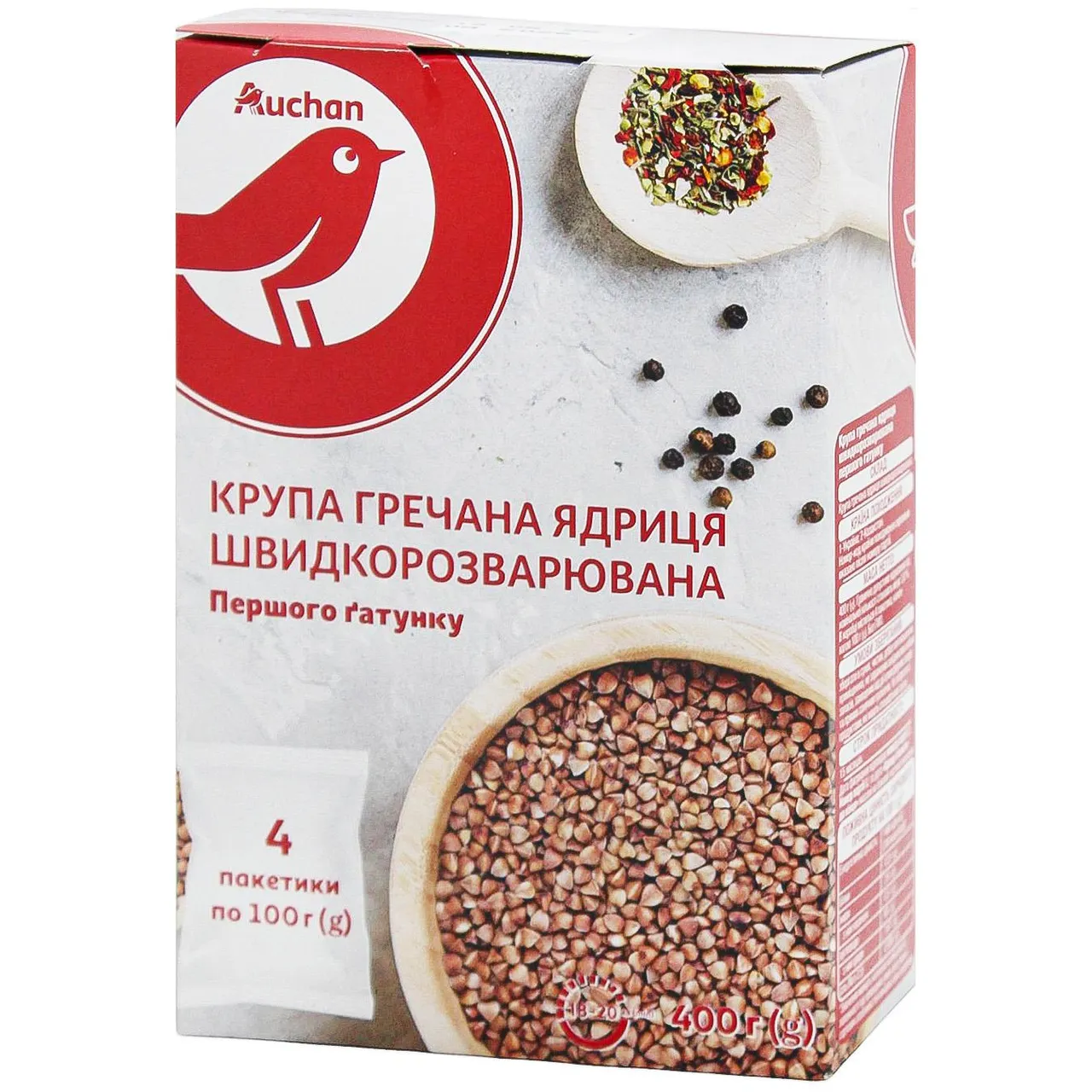 Крупа гречана Auchan ядриця 4шт*100г - Фото 1