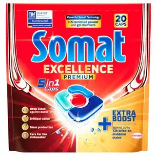 Таблетки для посудомийних машин Somat Excellence Premium 5в1 20шт зображення