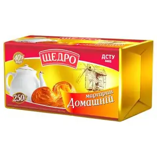 Маргарин Щедро Домашній 40% 250г зображення