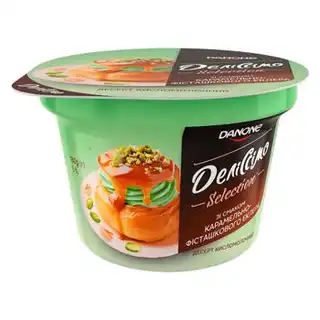 Десерт кисломолочний Danone Деліссімо зі смаком карамельно-фісташкового еклера 5% 180г зображення