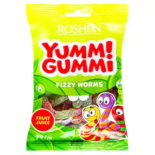 Цукерки Roshen Yummi Gummi Fizzy Worms 70г зображення