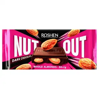 Шоколад чорний Roshen Nut Out з цілим мигдалем 90г зображення