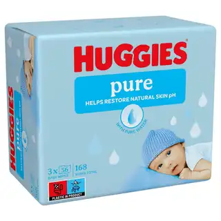 Серветки вологі Huggies Pure 2+1 168шт зображення