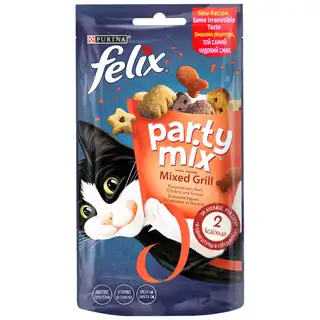 Ласощі для котів Felix Party Mix Mixed Grill з куркою, яловичиною та лососем 60г зображення