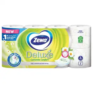 Туалетний папір Zewa Deluxe Ромашка білий 3-шаровий 8шт зображення