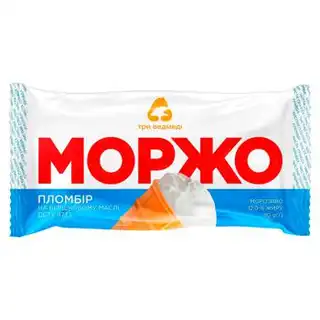 Морозиво Три Ведмеді Моржо пломбір у вафельному стаканчику 80г зображення