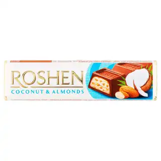 Батончик Roshen молочно-шоколадний з мигдалем та кокосовою начинкою 38г зображення