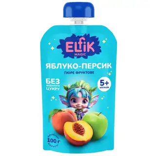 Пюре Elfik Magic яблуко-персик 100г зображення