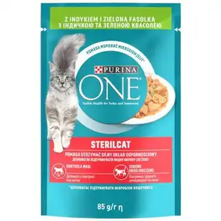 Корм вологий Purina One Sterilcat з індичкою та зеленою квасолею для котів 85г зображення
