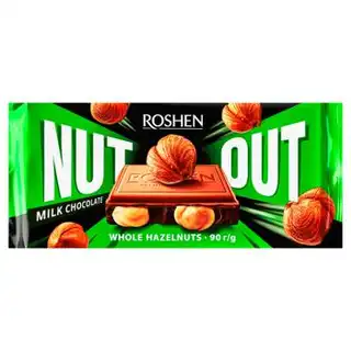 Шоколад молочний Roshen Nut з цілим фундуком 90г зображення