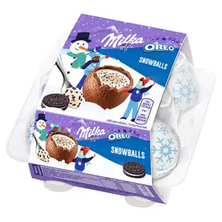 Шоколад молочний Milka Snow Balls у формі кулі з шматочками печива орео 112г зображення