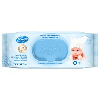 Серветки вологі Smile Baby дитячі з екстрактом ромашки та алое 100шт зображення